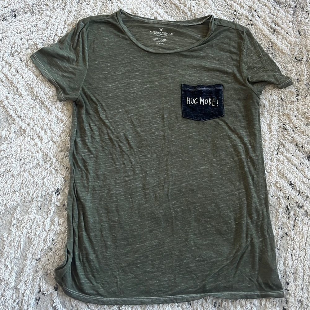American Eagle Hug More Pocket Green Shirt